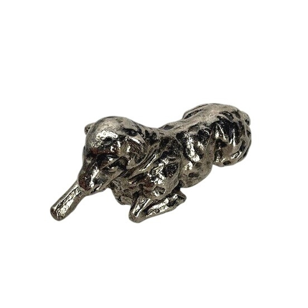 Pewter Dog Figurine Miniature Trinket Knick Knack Silver Lying Down Collectible
